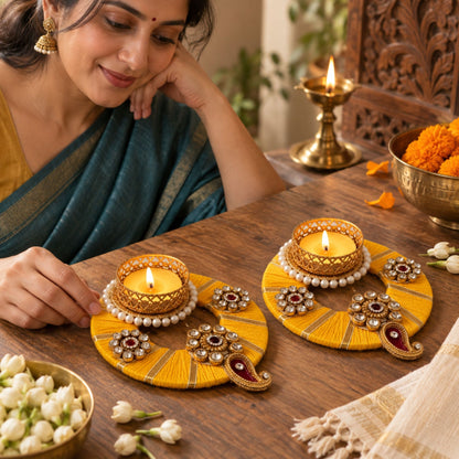 Sanskriti Handcraft Acrylic Kundan Rangoli Set 2pc – Reusable Diwali Floor Decor