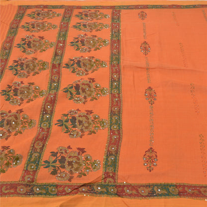 Sanskriti Vintage Orange Sarees 100% Pure Woolen Fabric Handmade/Printed Sari