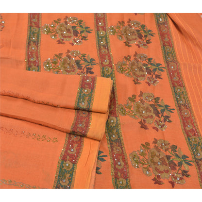Sanskriti Vintage Orange Sarees 100% Pure Woolen Fabric Handmade/Printed Sari