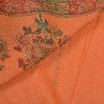 Sanskriti Vintage Orange Sarees 100% Pure Woolen Fabric Handmade/Printed Sari