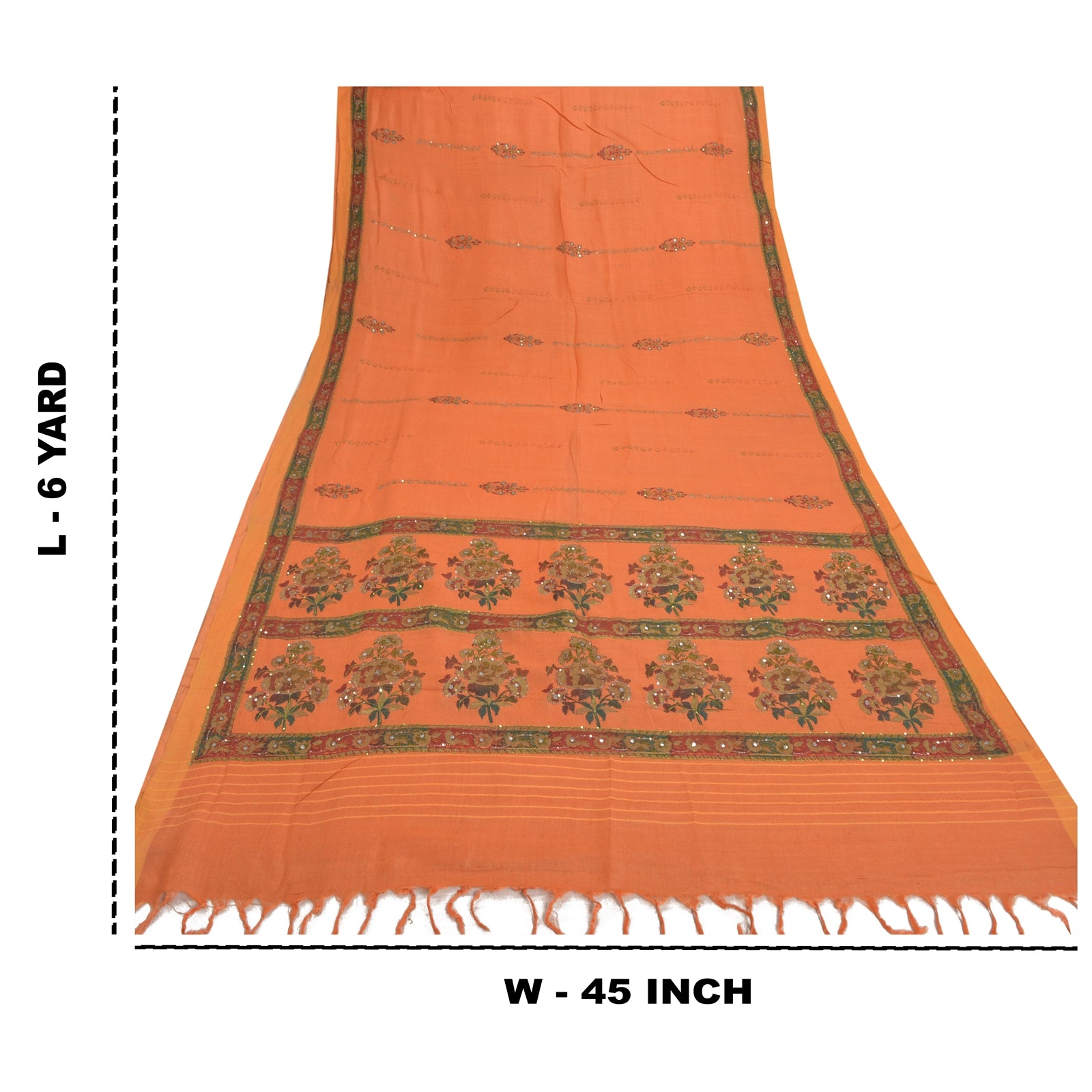 Sanskriti Vintage Orange Sarees 100% Pure Woolen Fabric Handmade/Printed Sari