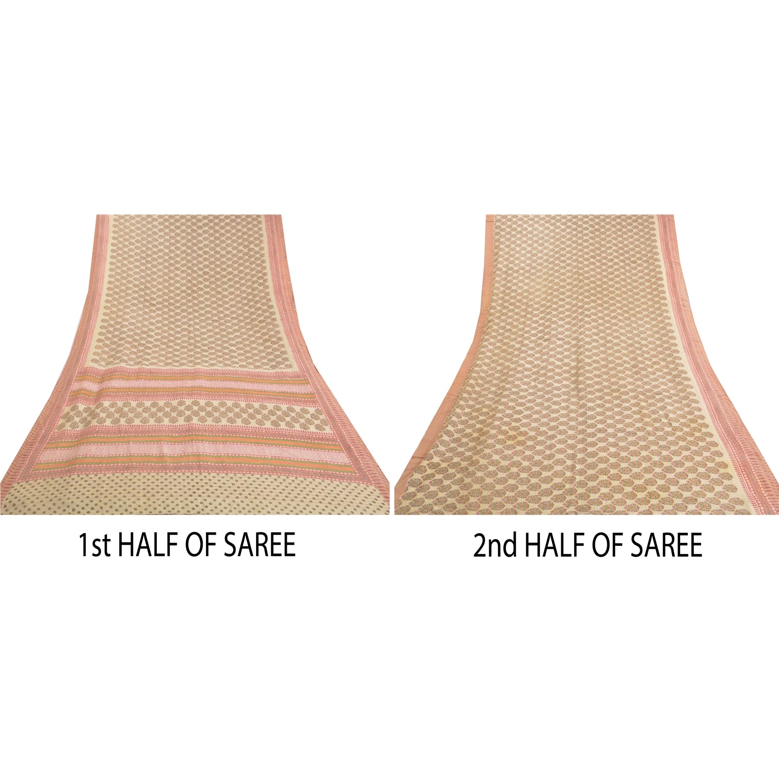 Sanskriti Vintage Indian Sari 100% Pure Woolen Ivory/Pink Fabric Printed Sarees