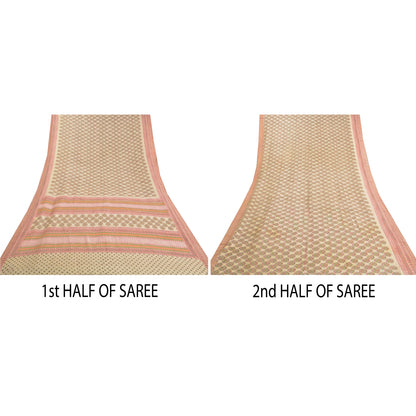 Sanskriti Vintage Indian Sari 100% Pure Woolen Ivory/Pink Fabric Printed Sarees