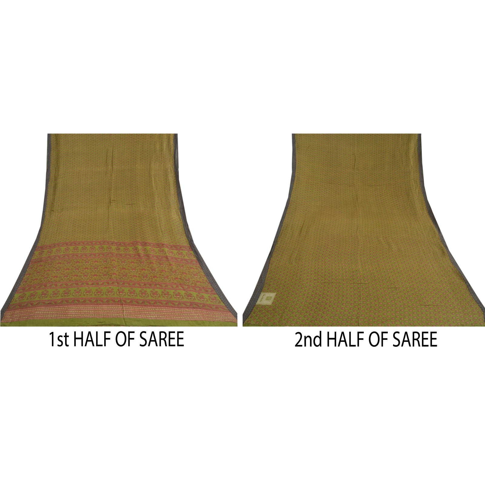 Sanskriti Vintage Green Indian Sari 100% Pure Woolen Sustainable Fabric Printed Sarees