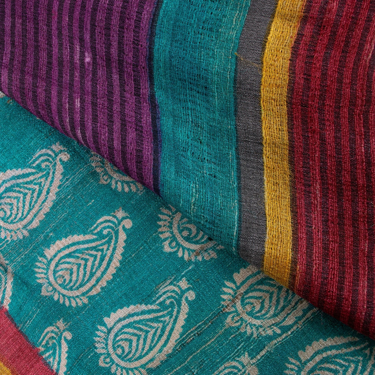 Sanskriti Vintage Blue Saree Handloom Cotton Floral Print Heritage 5+YD Sari