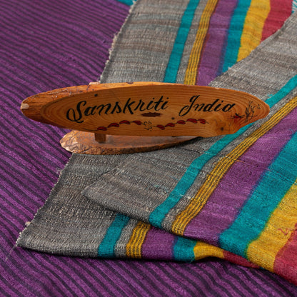 Sanskriti Vintage Blue Saree Handloom Cotton Floral Print Heritage 5+YD Sari