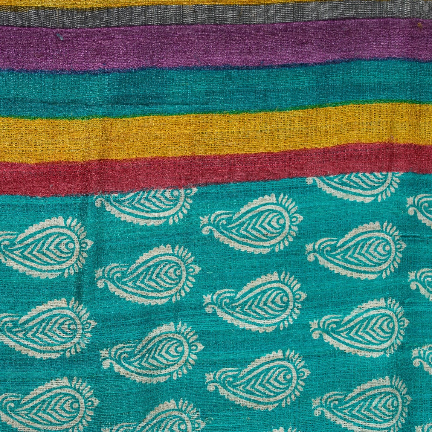 Sanskriti Vintage Blue Saree Handloom Cotton Floral Print Heritage 5+YD Sari