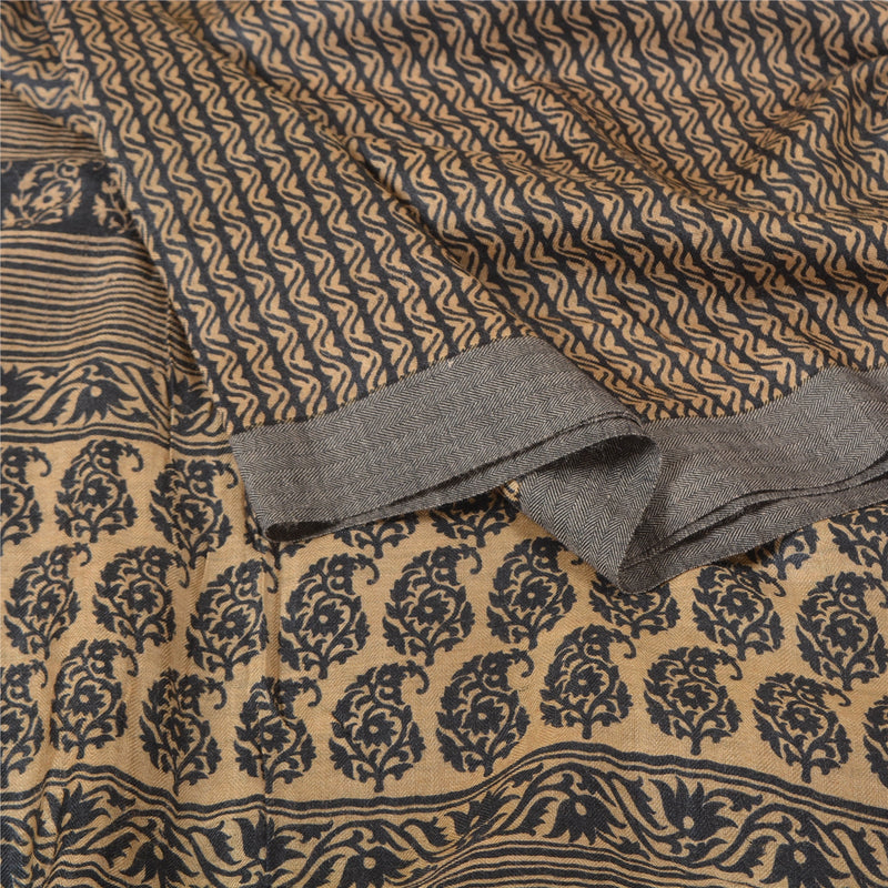 Sanskriti Vintage Brune Tunge Sarier 100% Ren Uld Bæredygtigt Stof Trykt Varm Sari