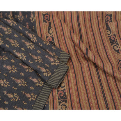 Sanskriti Vintage Black Heavy Indian Sarees 100% Pure Woolen Fabric Printed Sari