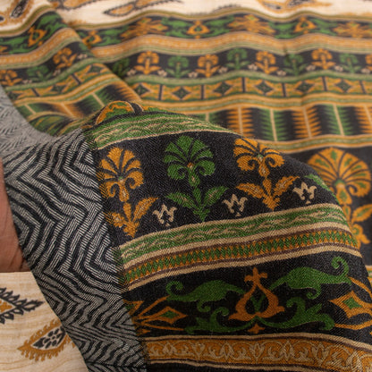 Sanskriti Vintage Ivory Heavy Indian Sarees 100% Pure Woolen Sustainable Fabric Printed Sari