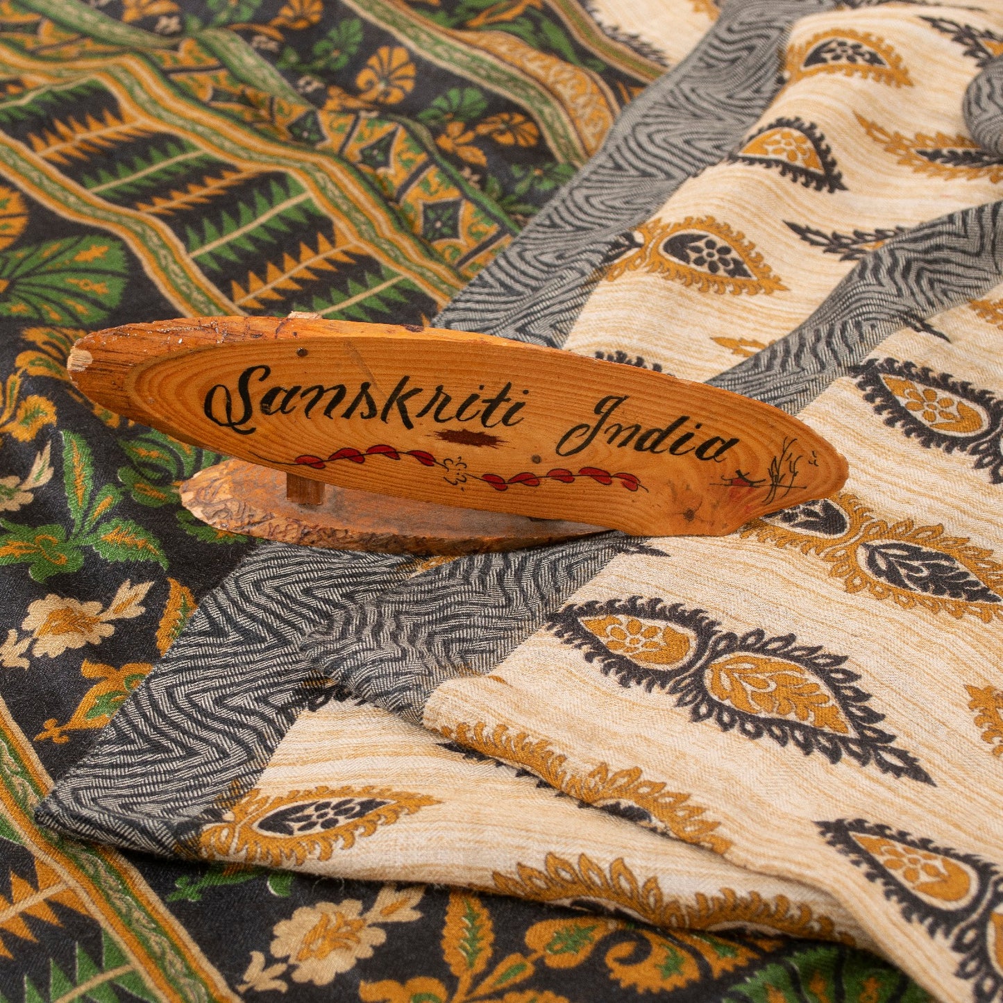 Sanskriti Vintage Ivory Heavy Indian Sarees 100% Pure Woolen Sustainable Fabric Printed Sari