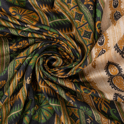 Sanskriti Vintage Ivory Heavy Indian Sarees 100% Pure Woolen Sustainable Fabric Printed Sari
