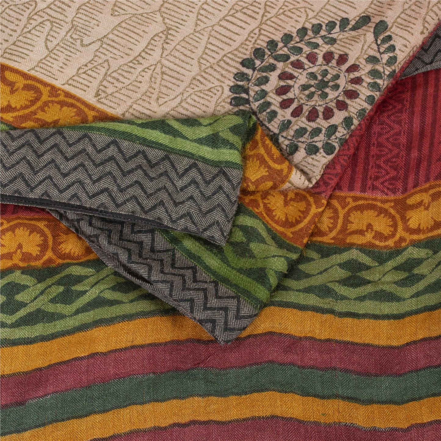 Sanskriti Vintage Red & Pink Sarees Pure Woolen Block-Printed Sari Indian Fabric