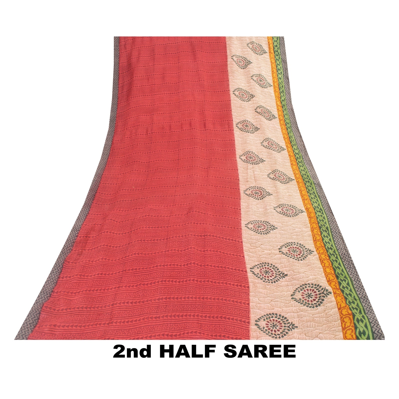 Sanskriti Vintage Red & Pink Sarees Pure Woolen Block-Printed Sari Indian Fabric