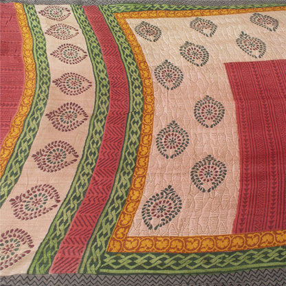 Sanskriti Vintage Red & Pink Sarees Pure Woolen Block-Printed Sari Indian Fabric