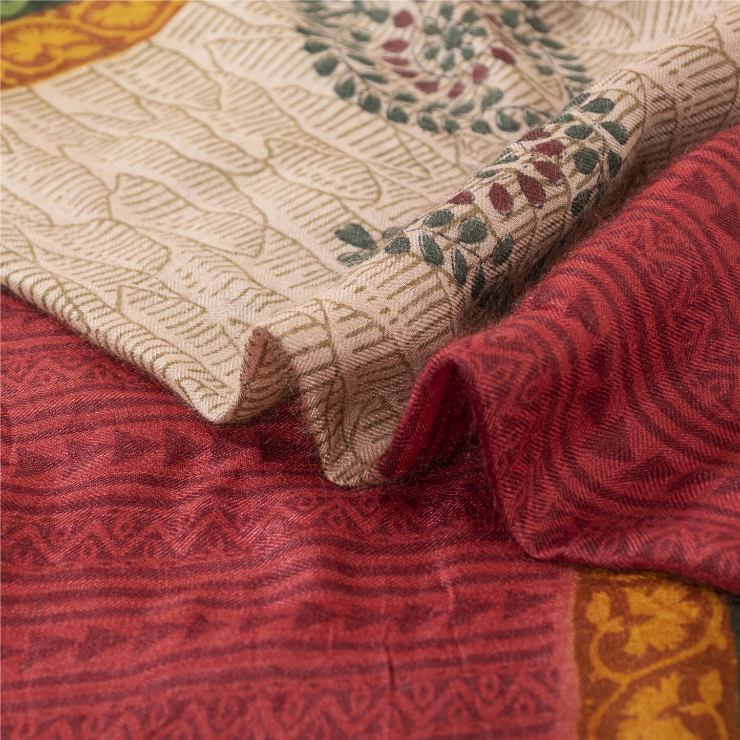 Sanskriti Vintage Red & Pink Sarees Pure Woolen Block-Printed Sari Indian Fabric