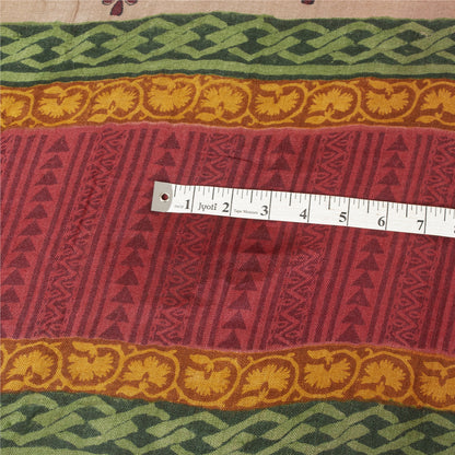 Sanskriti Vintage Red & Pink Sarees Pure Woolen Block-Printed Sari Indian Fabric