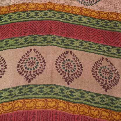 Sanskriti Vintage Red & Pink Sarees Pure Woolen Block-Printed Sari Indian Fabric