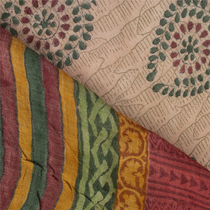Sanskriti Vintage Red & Pink Sarees Pure Woolen Block-Printed Sari Indian Fabric