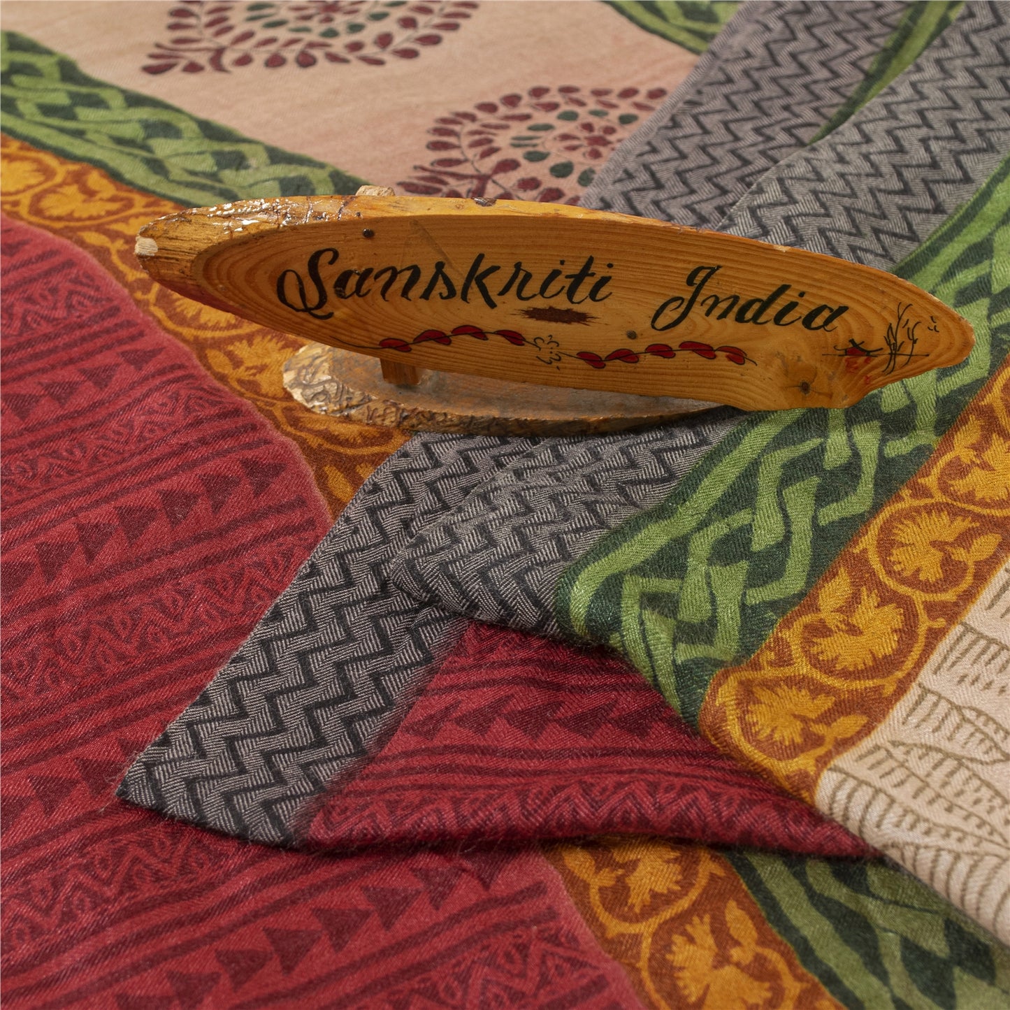 Sanskriti Vintage Red & Pink Sarees Pure Woolen Block-Printed Sari Indian Fabric