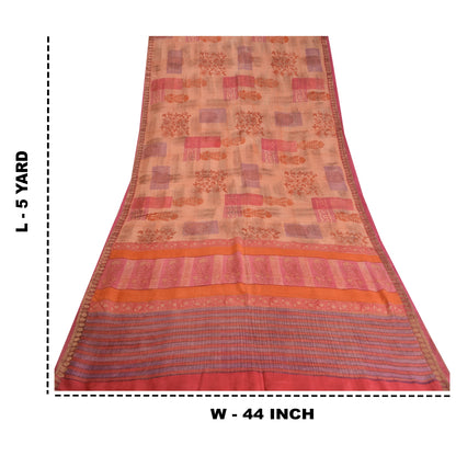 Sanskriti Vintage Pink Sarees 100% Pure Woolen Printed Zari Border Sari /Fabric
