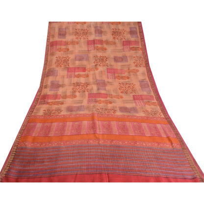 Sanskriti Vintage Pink Sarees 100% Pure Woolen Printed Zari Border Sari /Fabric