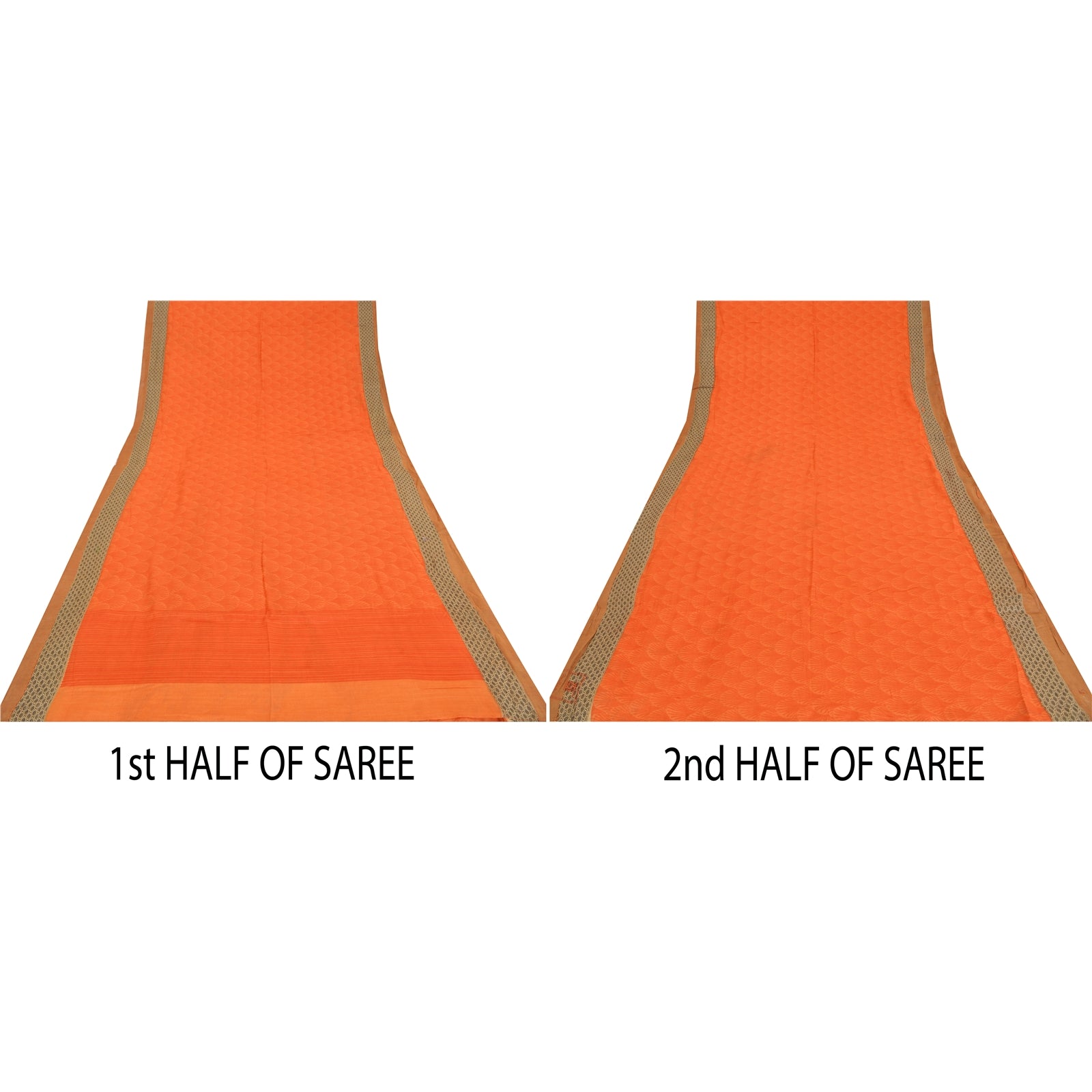 Sanskriti Vintage Sarees Rusty Orange Pure Woolen Printed Sari 5yd Craft Sustainable Fabric