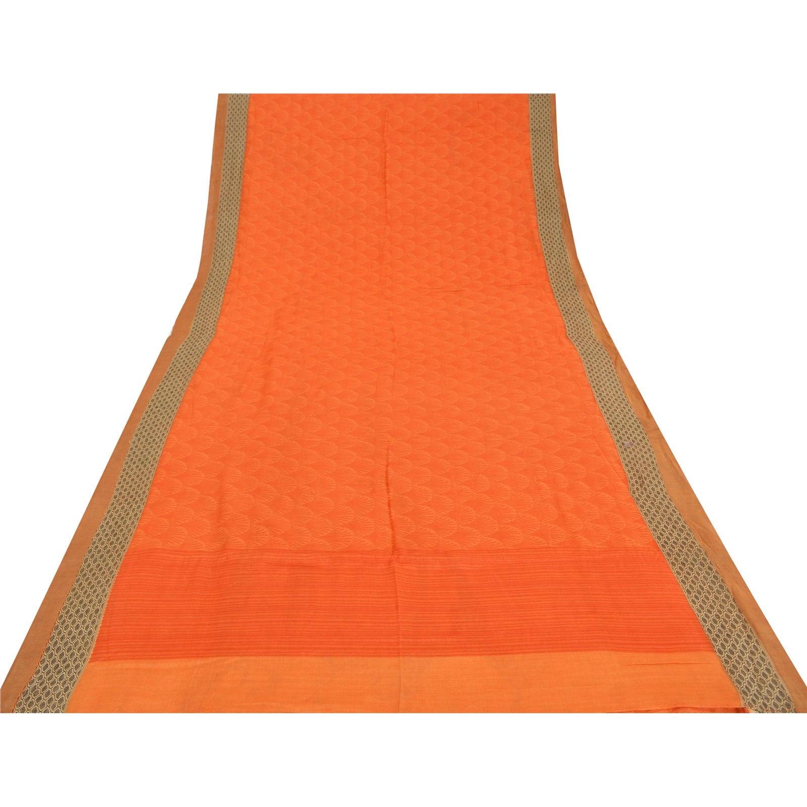 Sanskriti Vintage Sarees Rusty Orange Pure Woolen Printed Sari 5yd Craft Sustainable Fabric