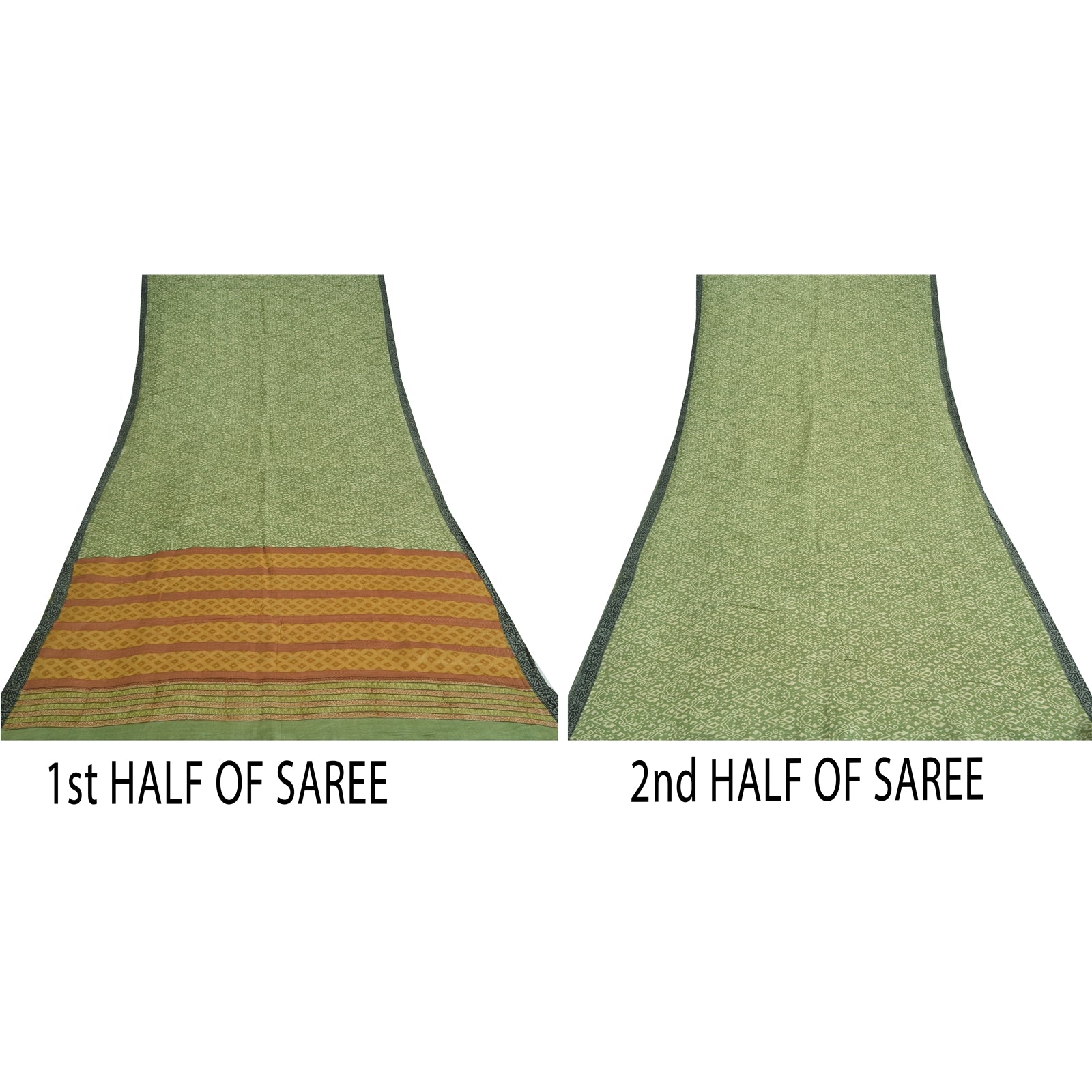 Sanskriti Vintage Sarees Indian Green Pure Woolen Printed Sari 5yd Craft Sustainable Fabric