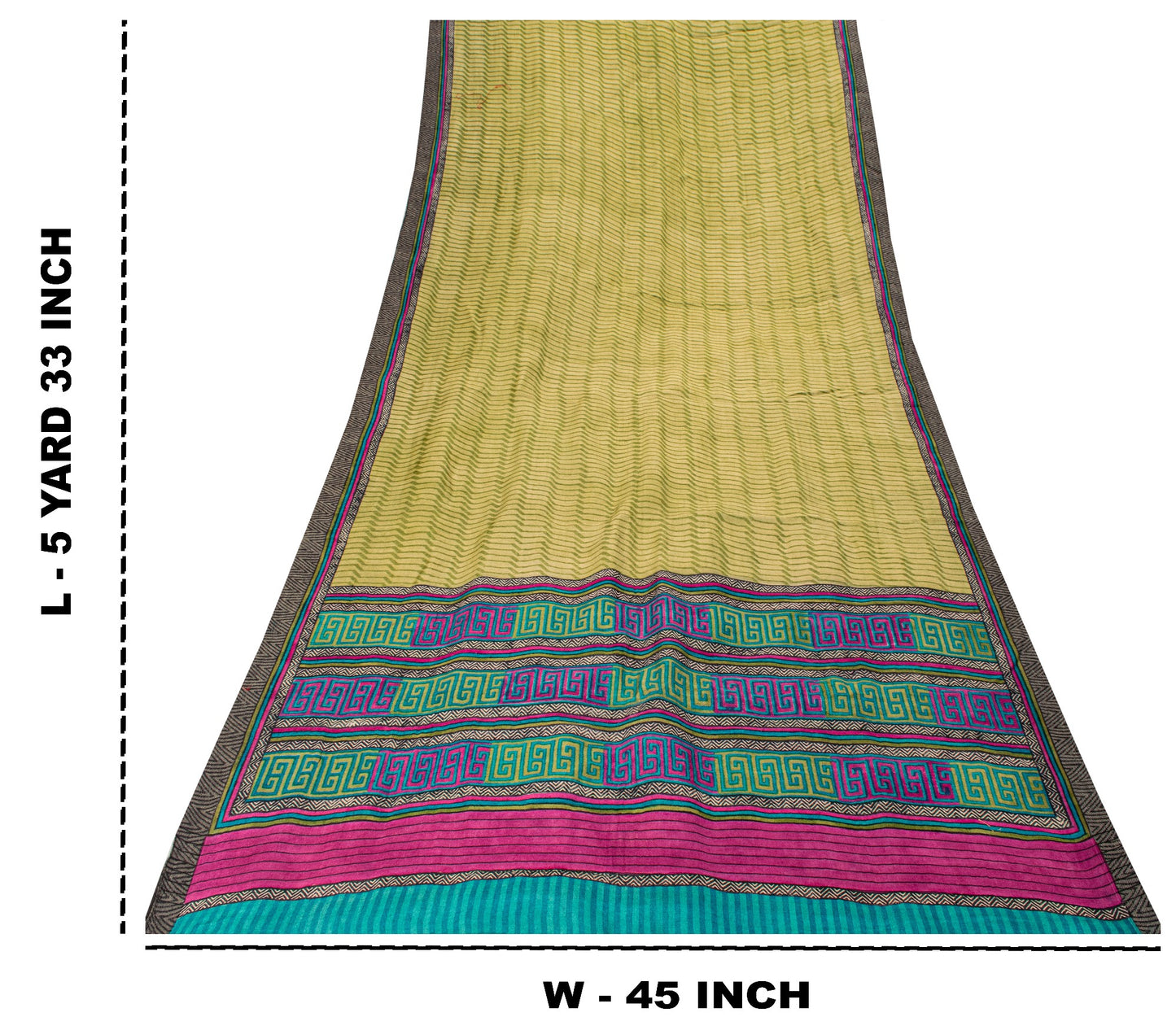 Sanskriti Vintage Soft Green Pure Woolen Saree Geometric Print Sari 5.5+YD Craft
