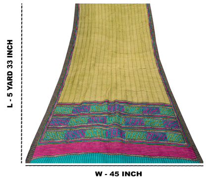 Sanskriti Vintage Soft Green Pure Woolen Saree Geometric Print Sari 5.5+YD Craft