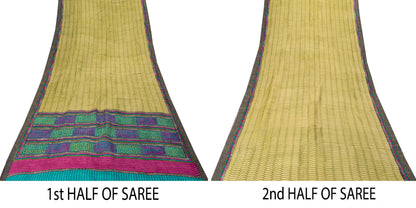 Sanskriti Vintage Soft Green Pure Woolen Saree Geometric Print Sari 5.5+YD Craft
