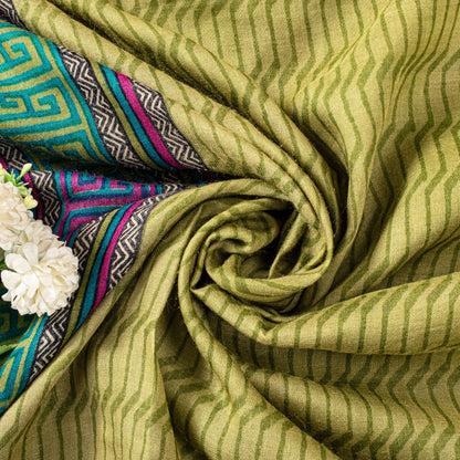 Sanskriti Vintage Soft Green Pure Woolen Saree Geometric Print Sari 5.5+YD Craft