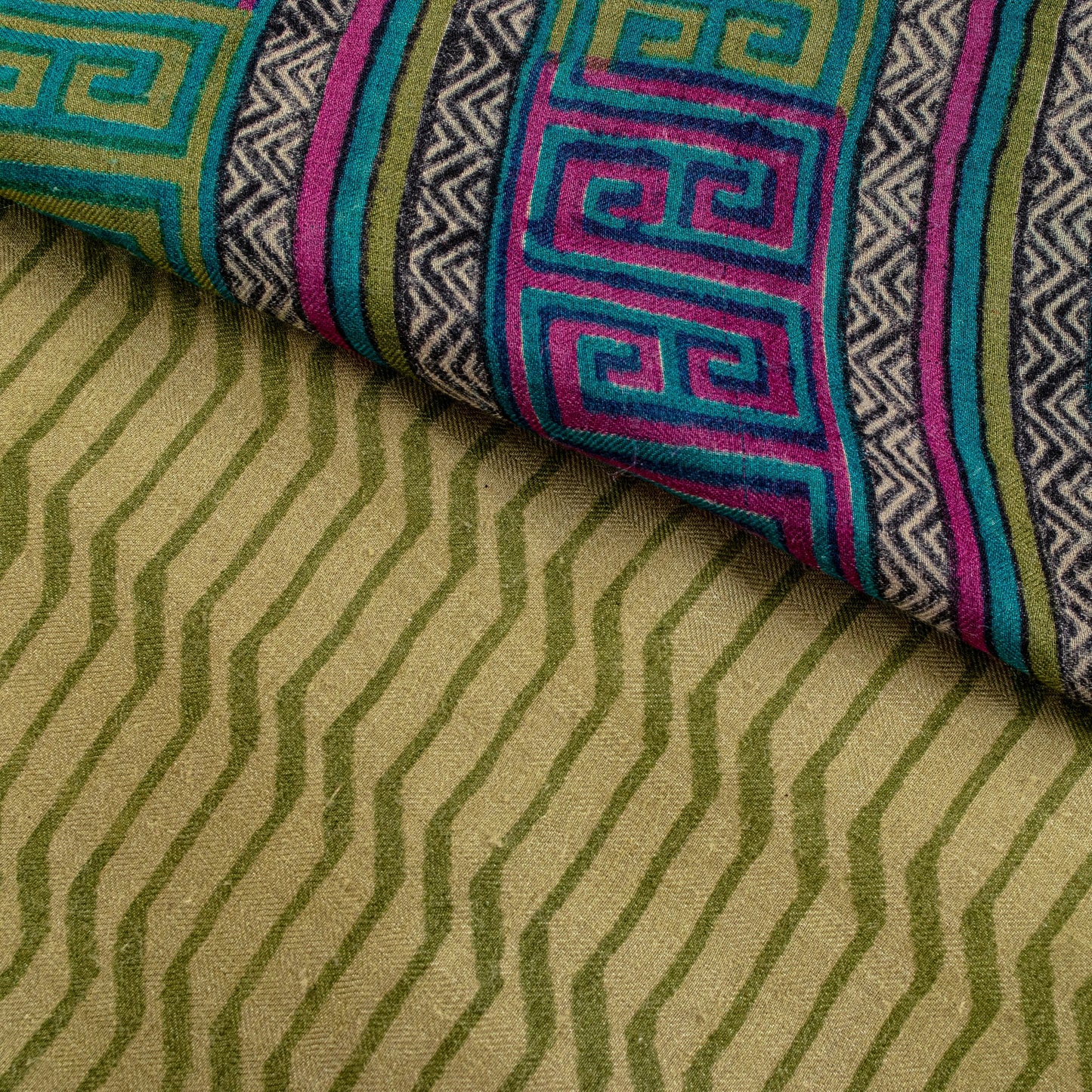 Sanskriti Vintage Soft Green Pure Woolen Saree Geometric Print Sari 5.5+YD Craft