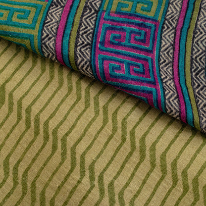 Sanskriti Vintage Soft Green Pure Woolen Saree Geometric Print Sari 5.5+YD Craft