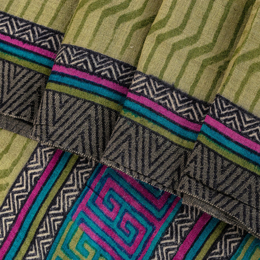 Sanskriti Vintage Soft Green Pure Woolen Saree Geometric Print Sari 5.5+YD Craft