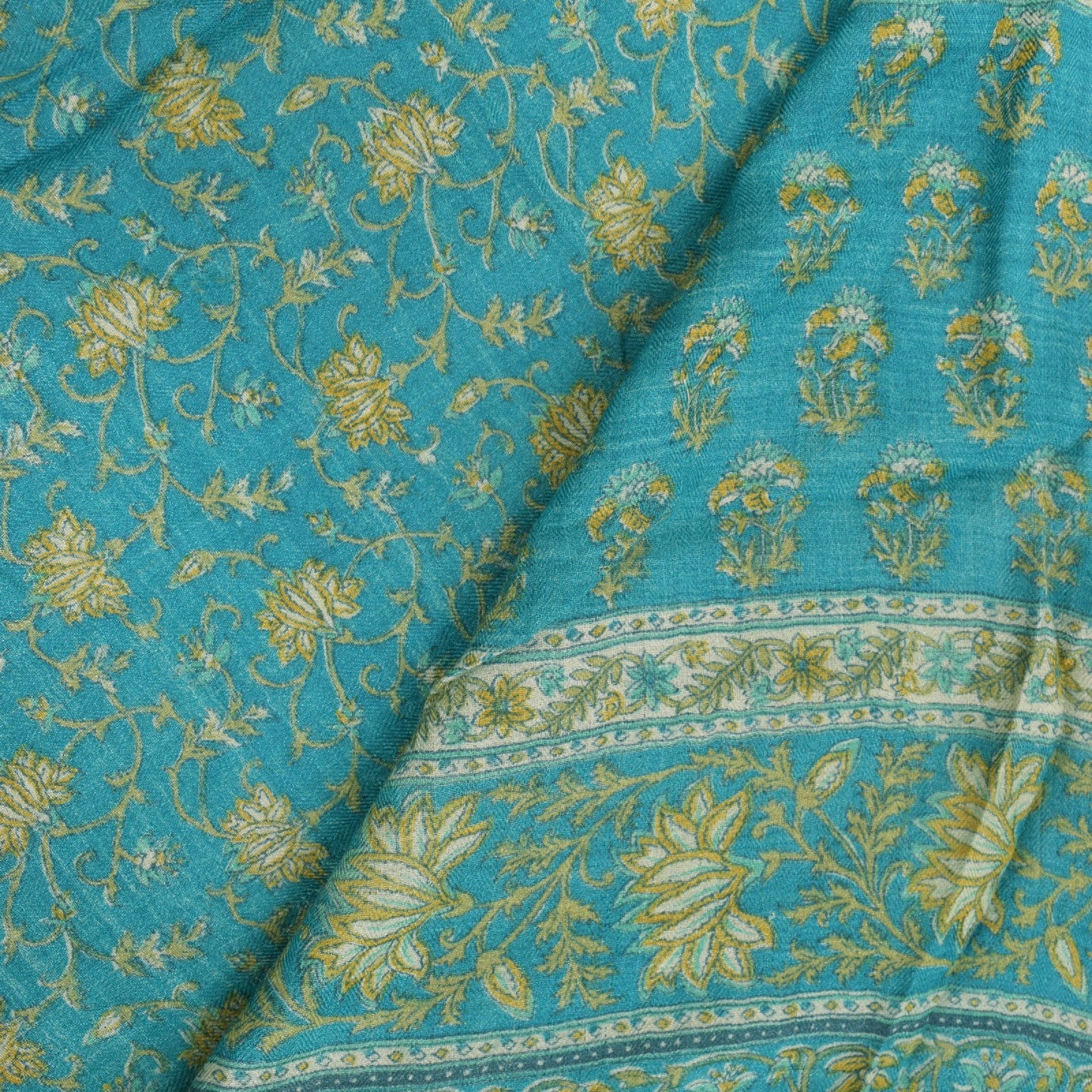 Sanskriti Vintage Soft Blue 100% Pure Woolen Saree Floral Print Sari 6+YD Fabric