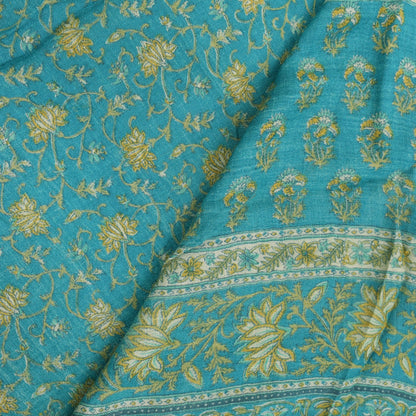Sanskriti Vintage Soft Blue 100% Pure Woolen Saree Floral Print Sari 6+YD Fabric