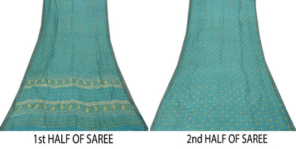 Sanskriti Vintage Soft Blue 100% Pure Woolen Saree Floral Print Sari 6+YD Fabric
