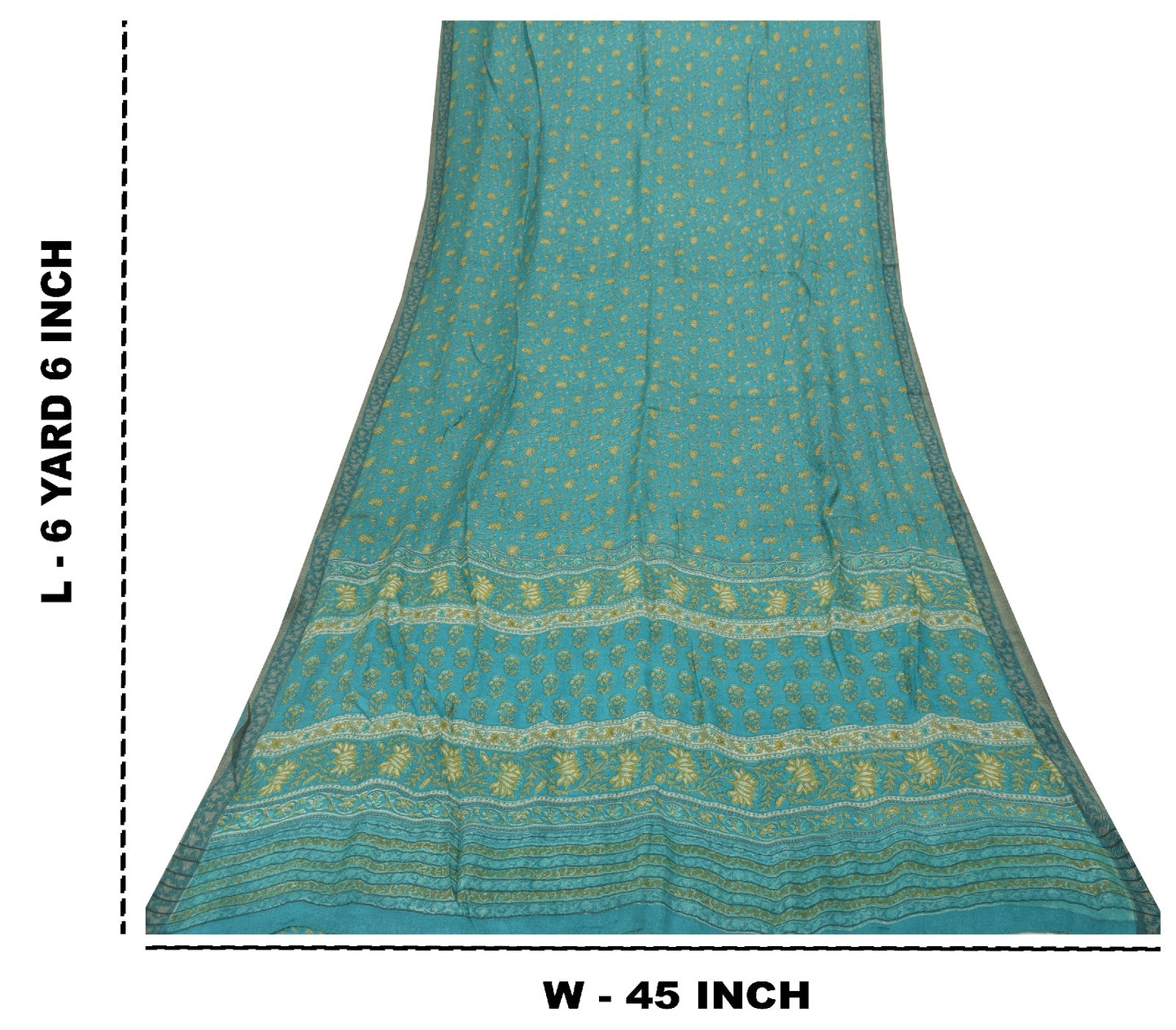 Sanskriti Vintage Soft Blue 100% Pure Woolen Saree Floral Print Sari 6+YD Fabric