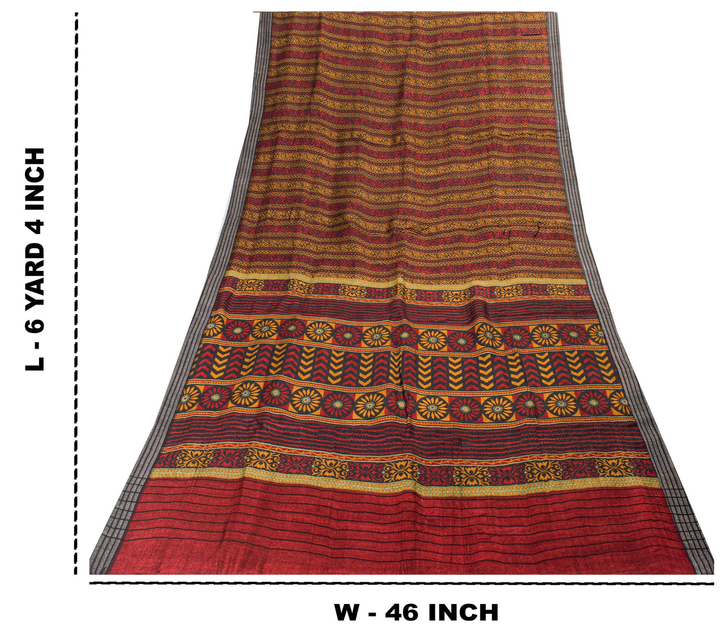 Sanskriti Vintage Soft Dark Red Saree Pure Woolen Floral Print Sari 6+YD Fabric