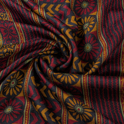 Sanskriti Vintage Soft Dark Red Saree Pure Woolen Floral Print Sari 6+YD Fabric