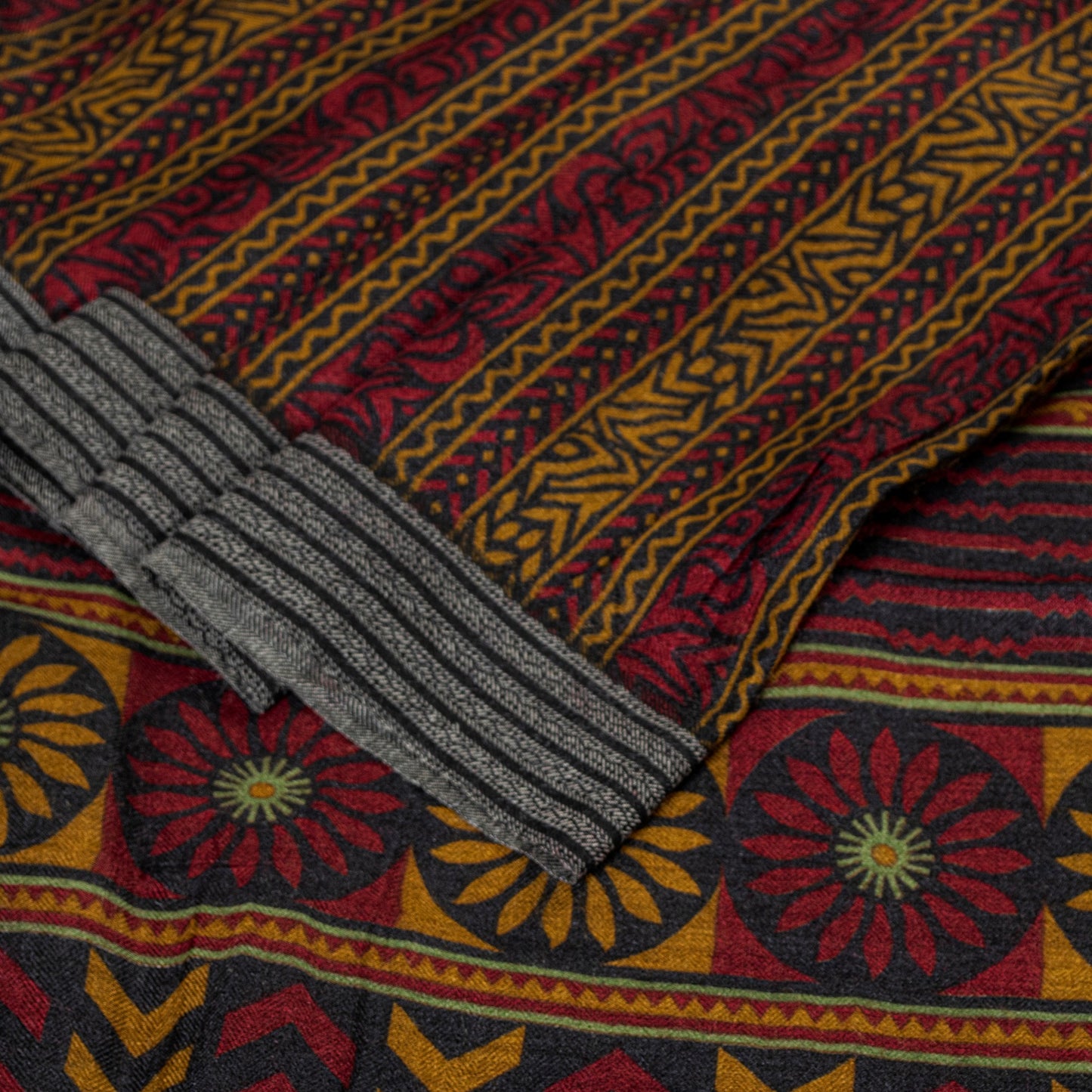 Sanskriti Vintage Soft Dark Red Saree Pure Woolen Floral Print Sari 6+YD Fabric