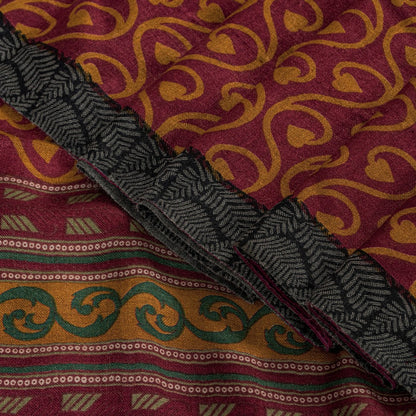 Sanskriti Vintage Purple Soft Sarees Pure Woolen Floral Print Sari 5.5+YD Fabric