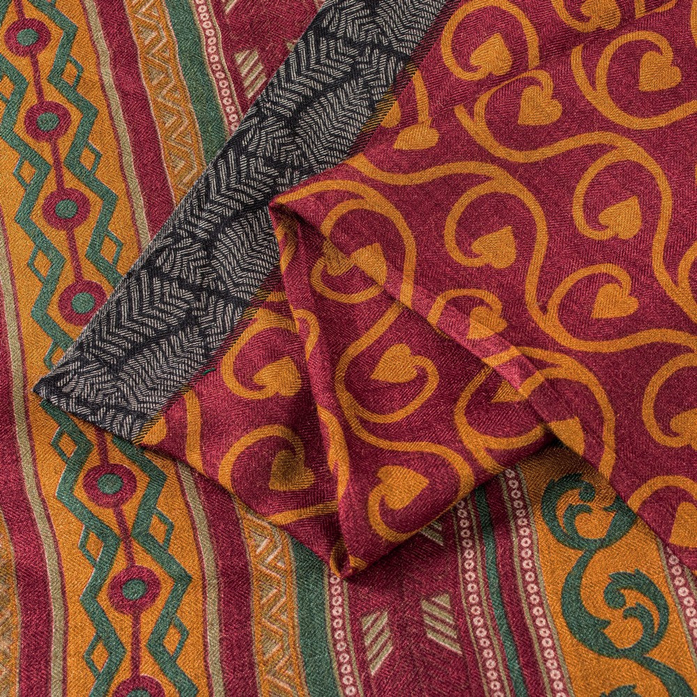 Sanskriti Vintage Purple Soft Sarees Pure Woolen Floral Print Sari 5.5+YD Fabric