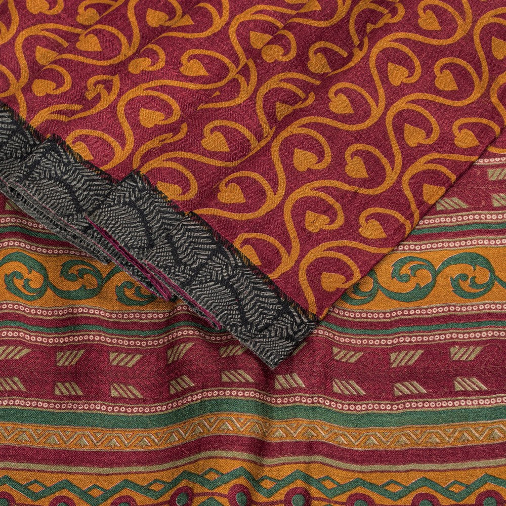Sanskriti Vintage Purple Soft Sarees Pure Woolen Floral Print Sari 5.5+YD Fabric