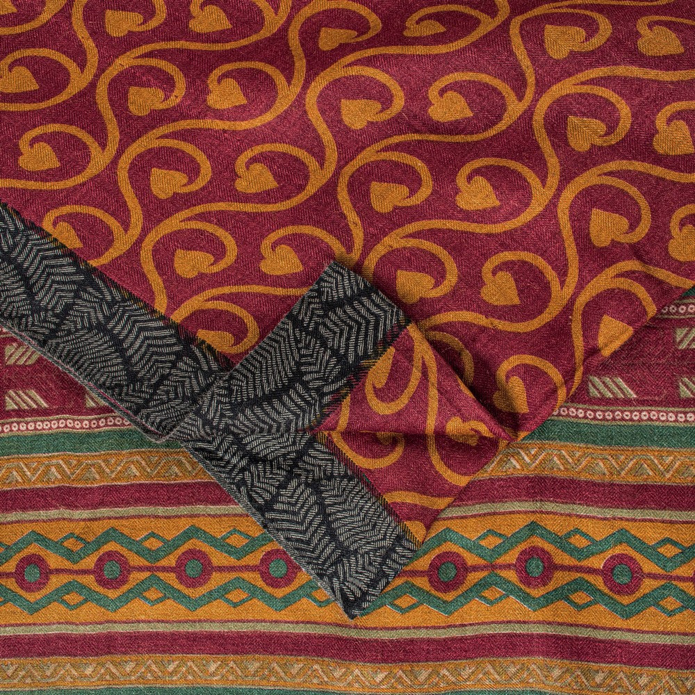 Sanskriti Vintage Purple Soft Sarees Pure Woolen Floral Print Sari 5.5+YD Fabric