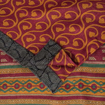 Sanskriti Vintage Purple Soft Sarees Pure Woolen Floral Print Sari 5.5+YD Fabric