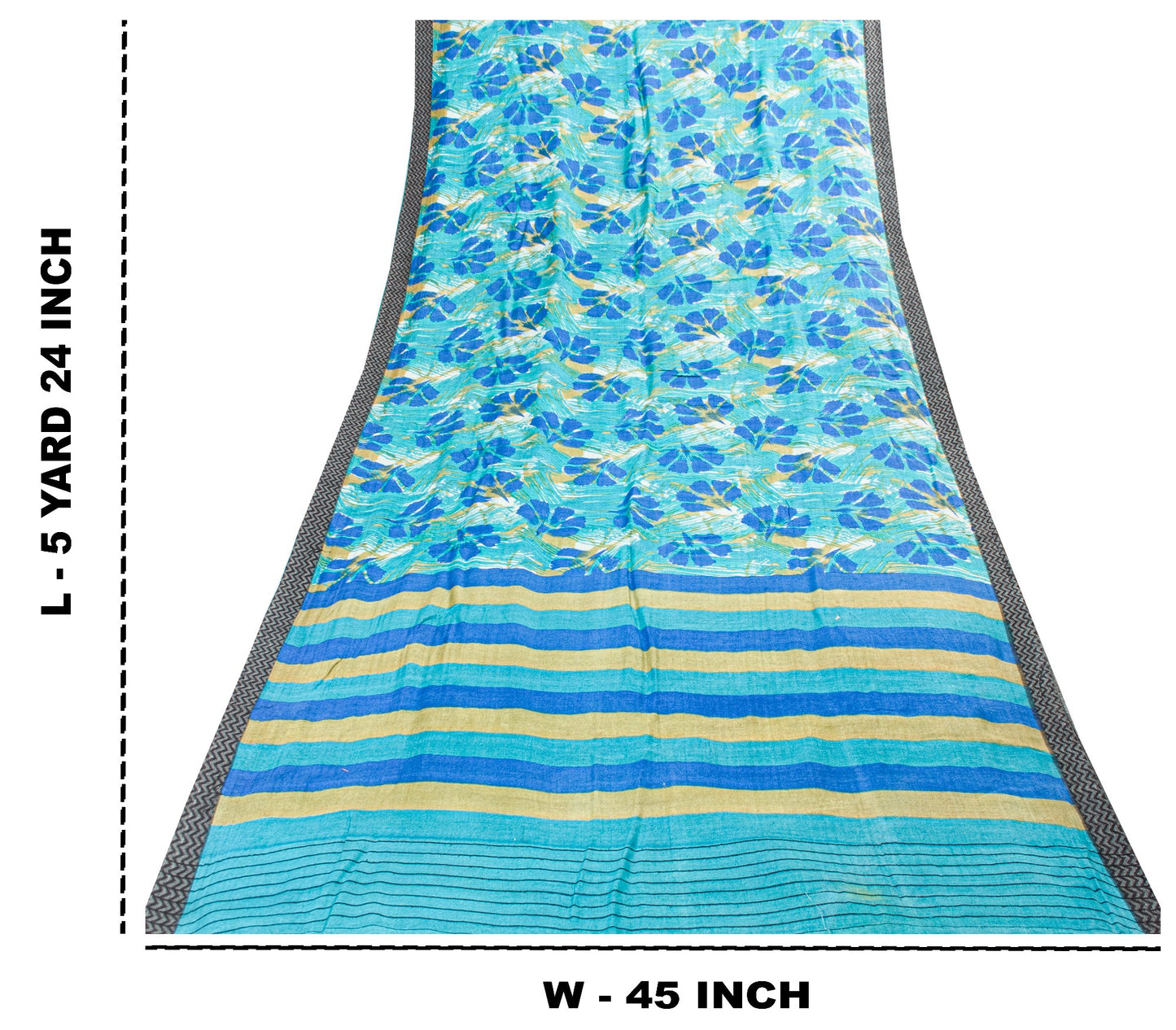 Sanskriti Vintage Blue Saree Pure Woolen Floral Printed Sari 5.5+YD Craft Fabric
