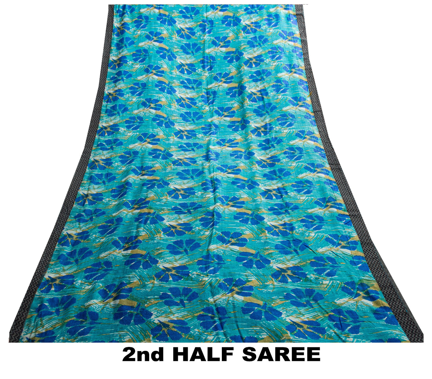 Sanskriti Vintage Blue Saree Pure Woolen Floral Printed Sari 5.5+YD Craft Fabric